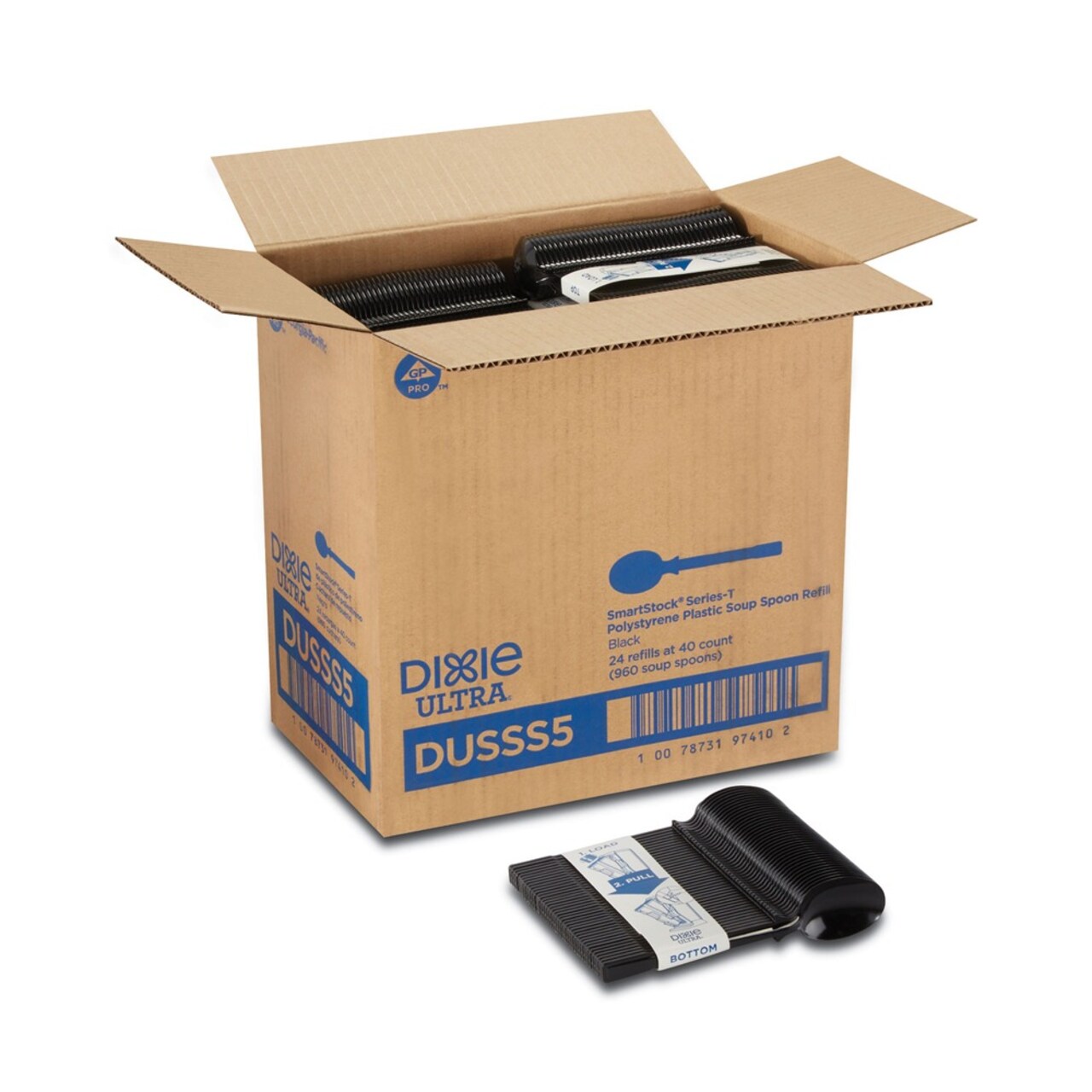 Dixie SmartStock Tri-Tower Mediumweight Polystyrene Dispensing Soup Spoon - Black (960/Carton)